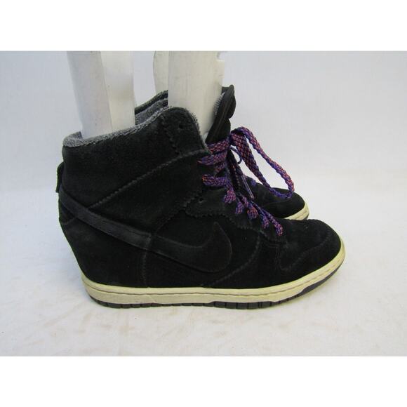 NIKE Sky Hi Dunk Women Sz 7 Black Purple Leather Lace Up Hidden Wedge Sneaker - Picture 3 of 15